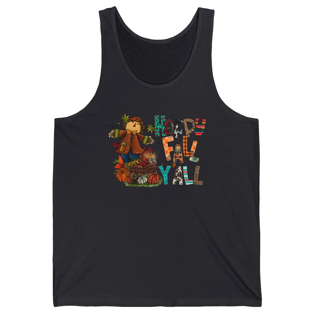 Happy Fall Y'all Leopard Pumpkin Western Autumn Thankful Unisex Jersey Tank