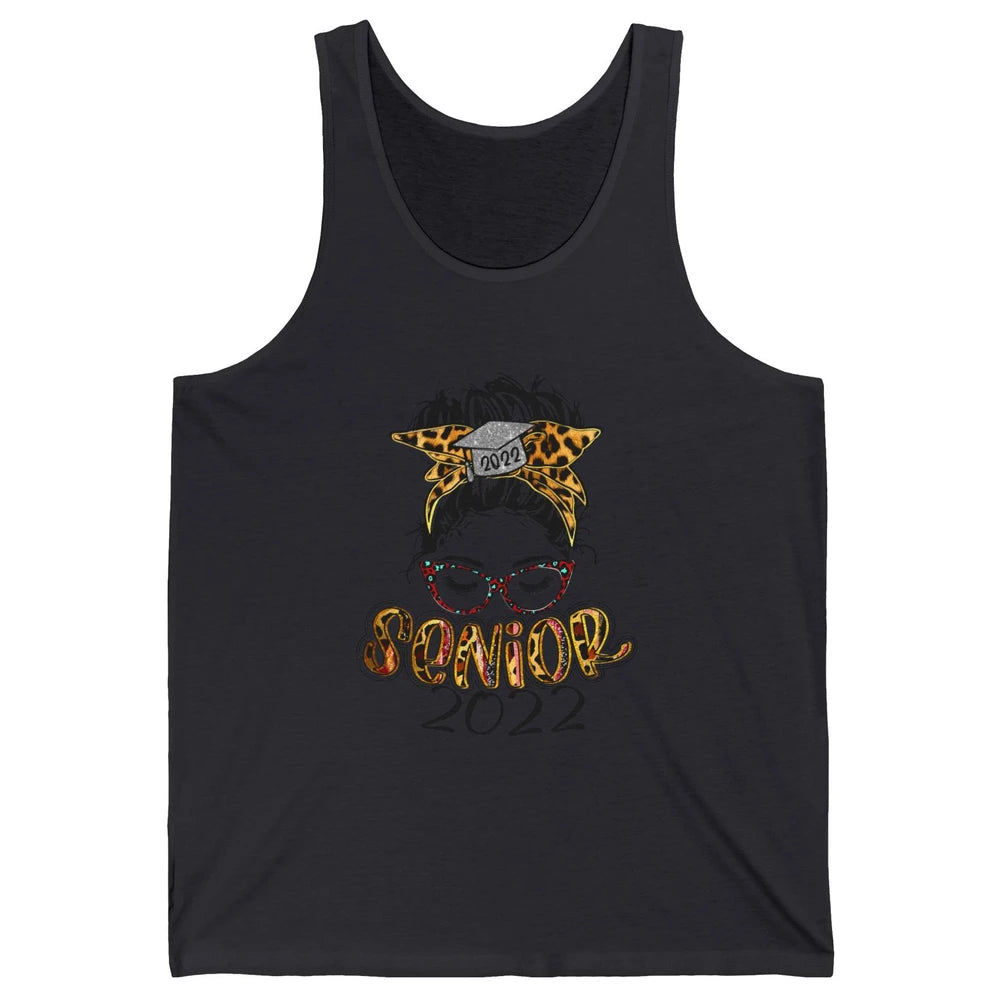 Senior 2022 Leopard Messy Bun Lady 2022 Graduation Gift Unisex Jersey Tank