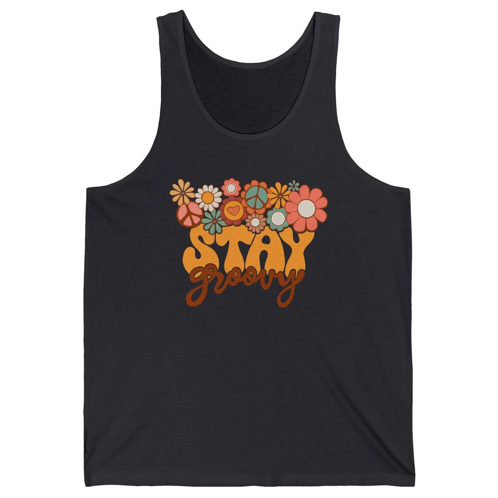 Retro Sunflower Hippie Stay Groovy Positive Mind Happy Life Unisex Jersey Tank