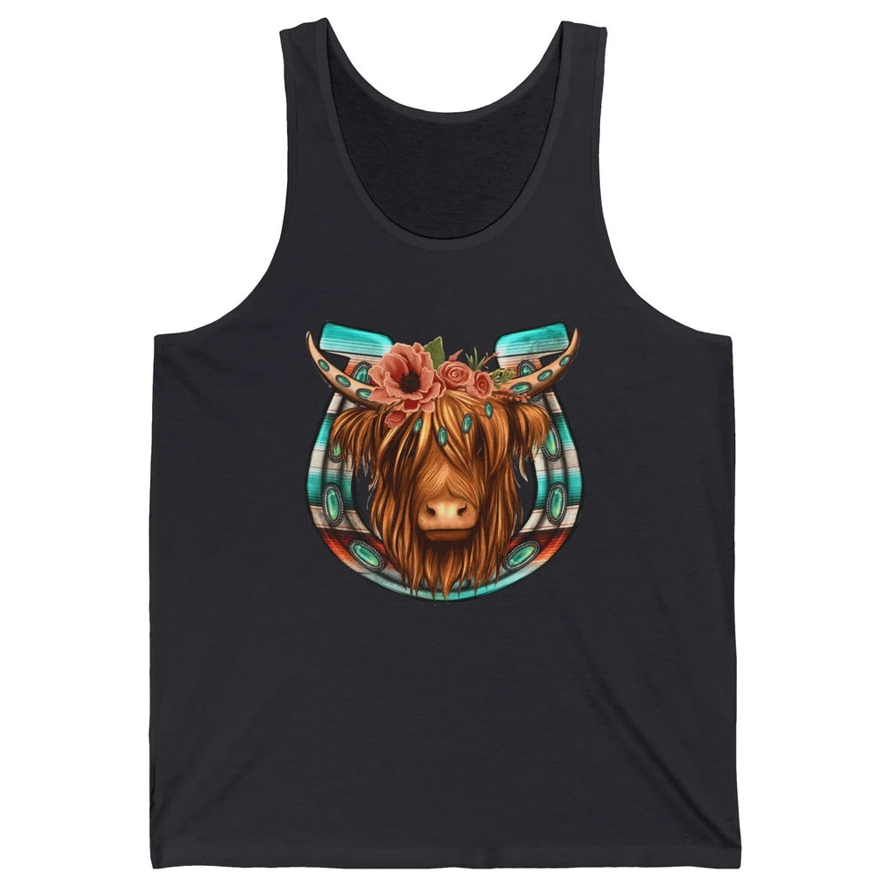 Floral Highland Cow Heifer Horseshoe Western Country Cowboy Unisex Jersey Tank