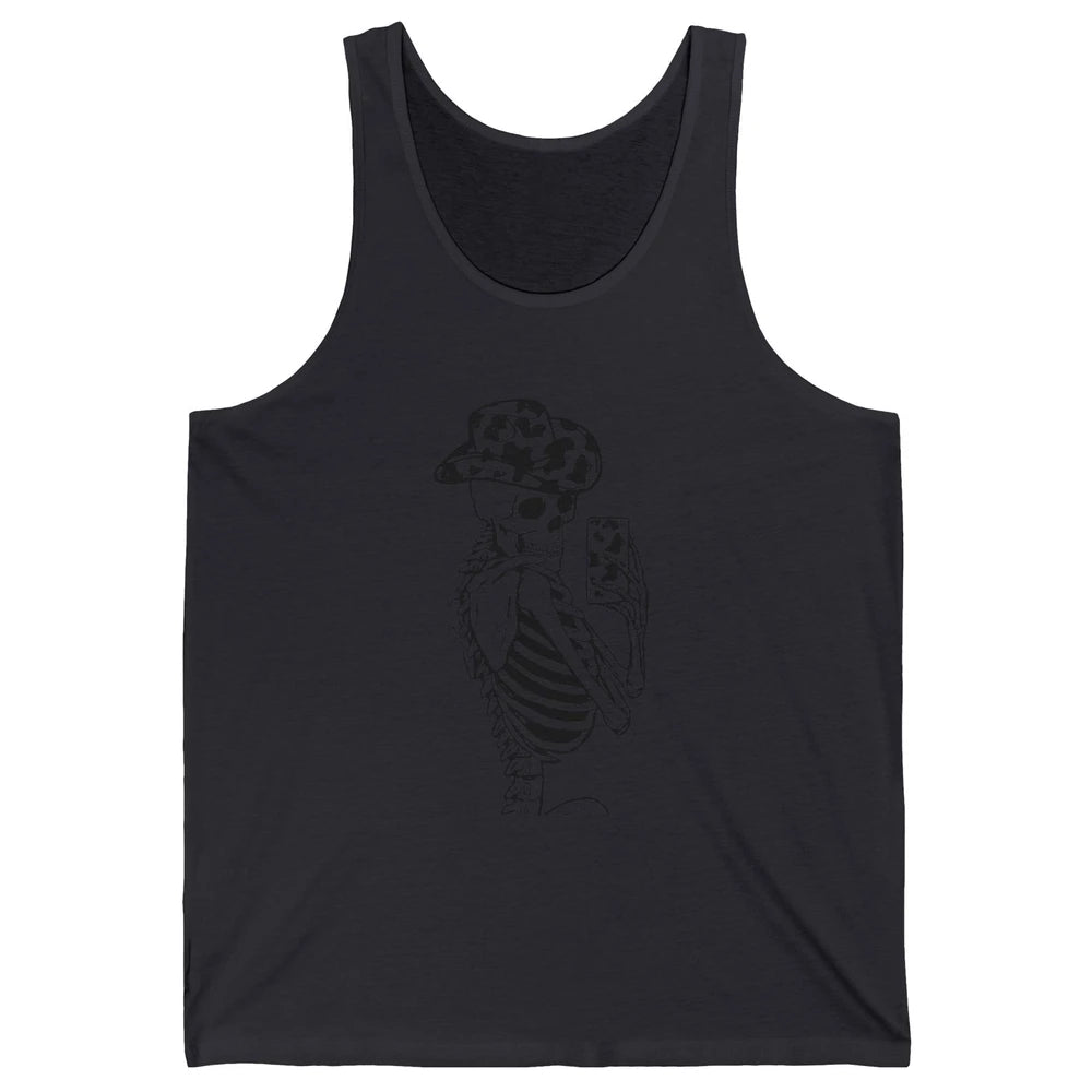 Funny Skeleton Cowgirl Selfie Cow Print Cowboy Hat Western Unisex Jersey Tank