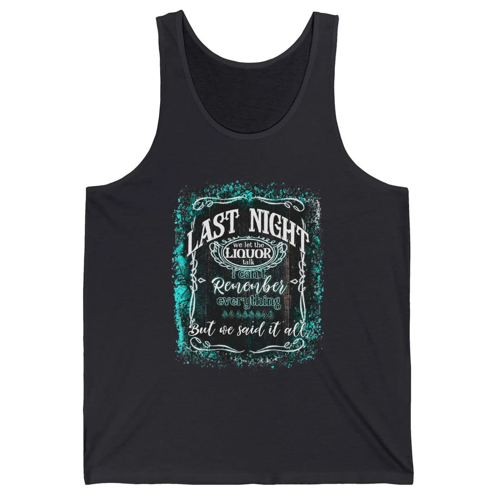 Retro Desert Cow Skull Last Night We Let Liquor Talk Western Unisex Jersey Tank