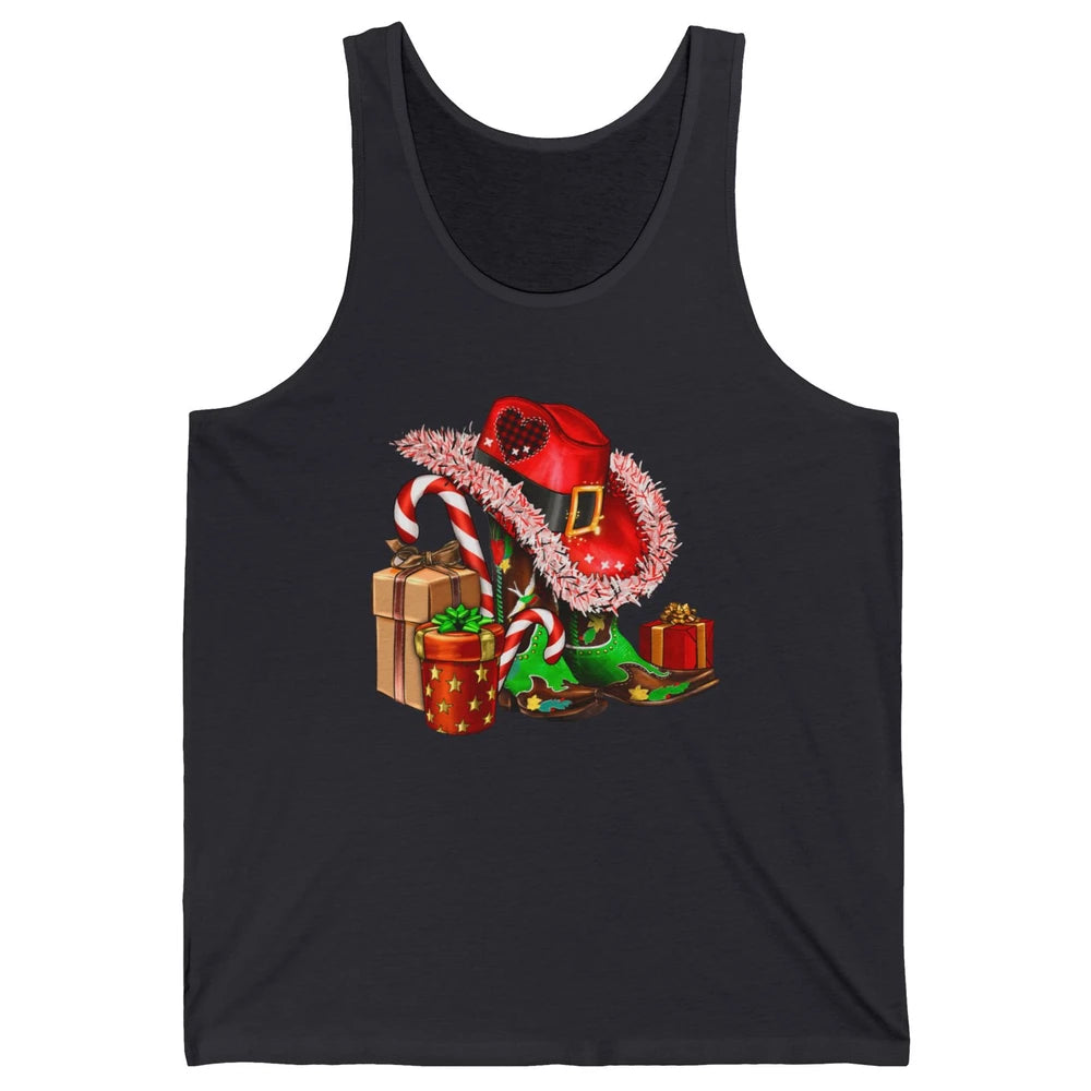 Christmas Western Cowgirl Hat Boots Cute Xmas Cowboy Texas Unisex Jersey Tank