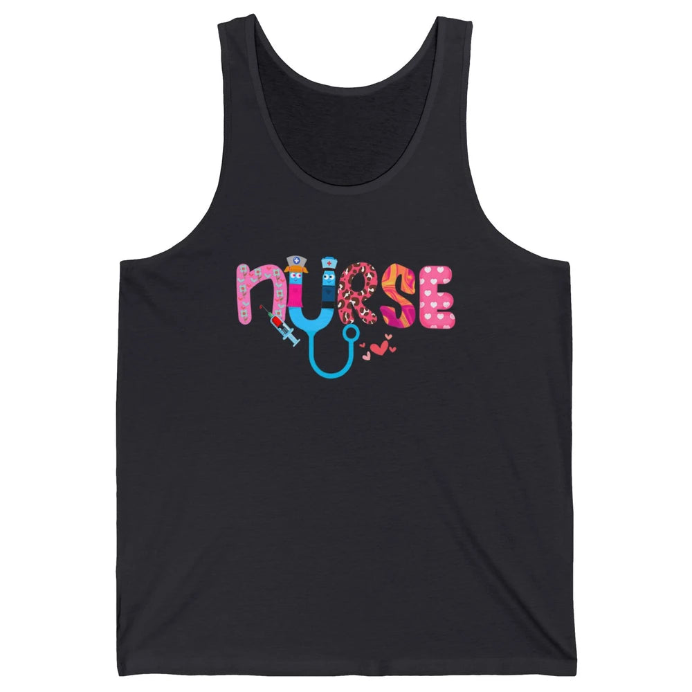 Nurse Happy Valentine's Day Love ER ICU NICU Emergency Nursing Leopard Stethoscope Love Needles Unisex Jersey Tank