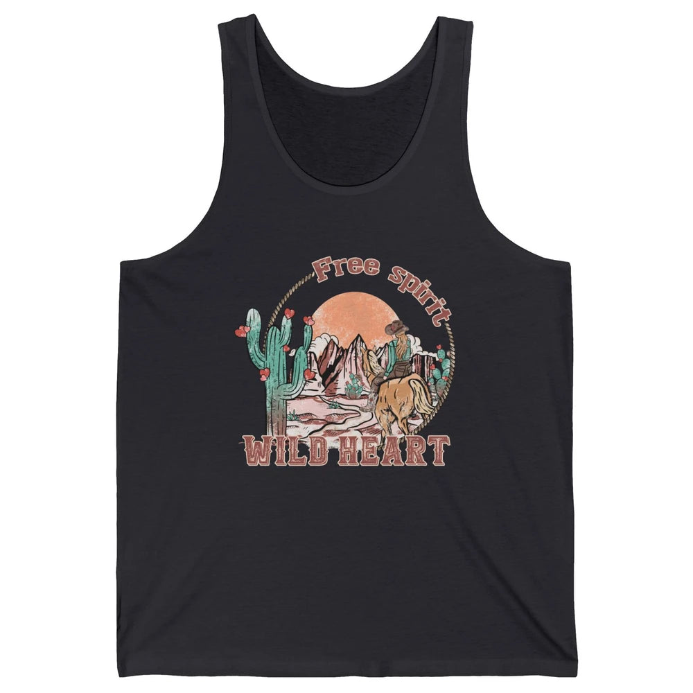 Free Spirit Wild Heart Cowgirl Western Country Happy Valentine's Day Rodeo Horseback Vintage Cactus Texas Horse Rider Howdy Unisex Jersey Tank