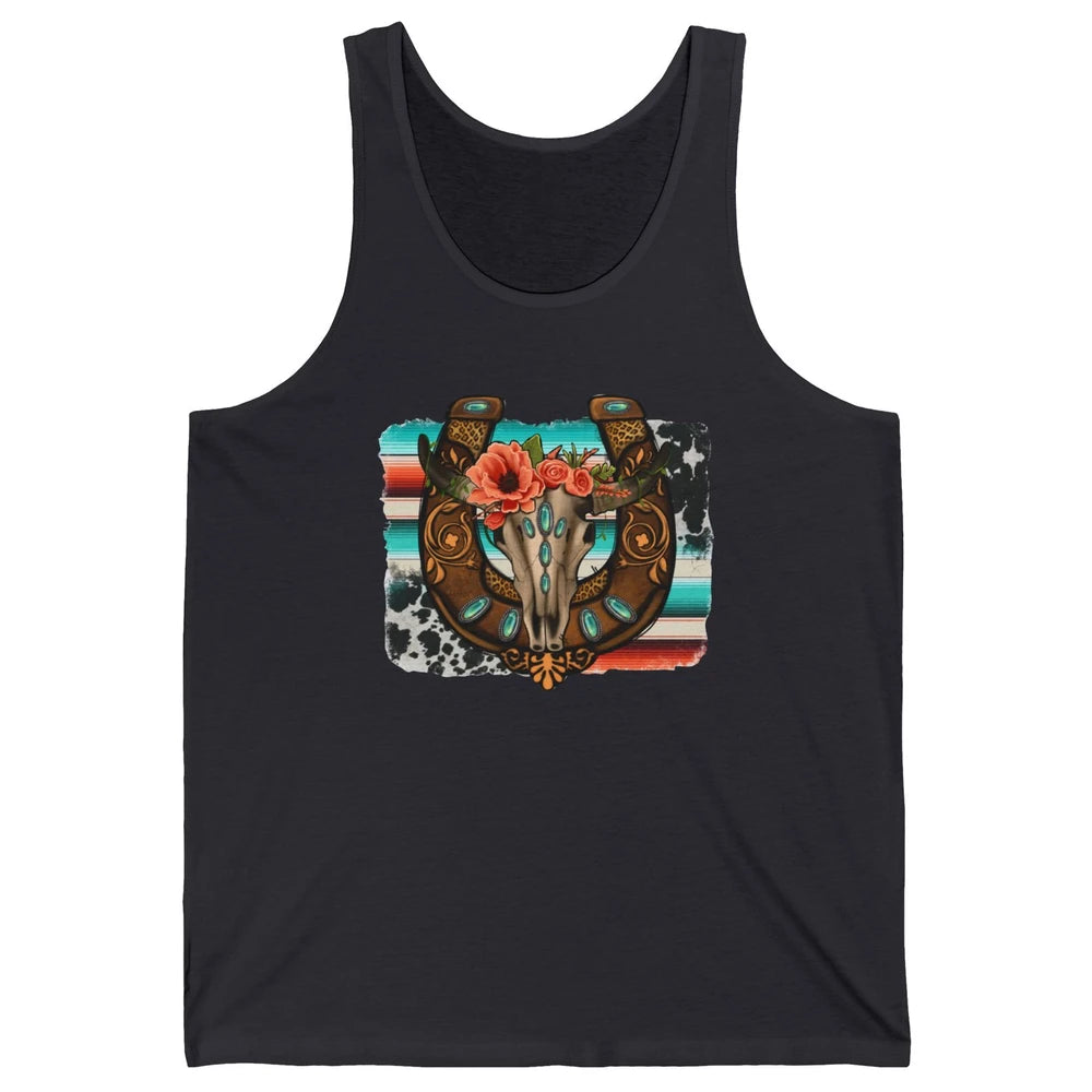 Leopard Bull Skull Horseshoe Rodeo Mom Western Cowgirl Unisex Jersey Tank