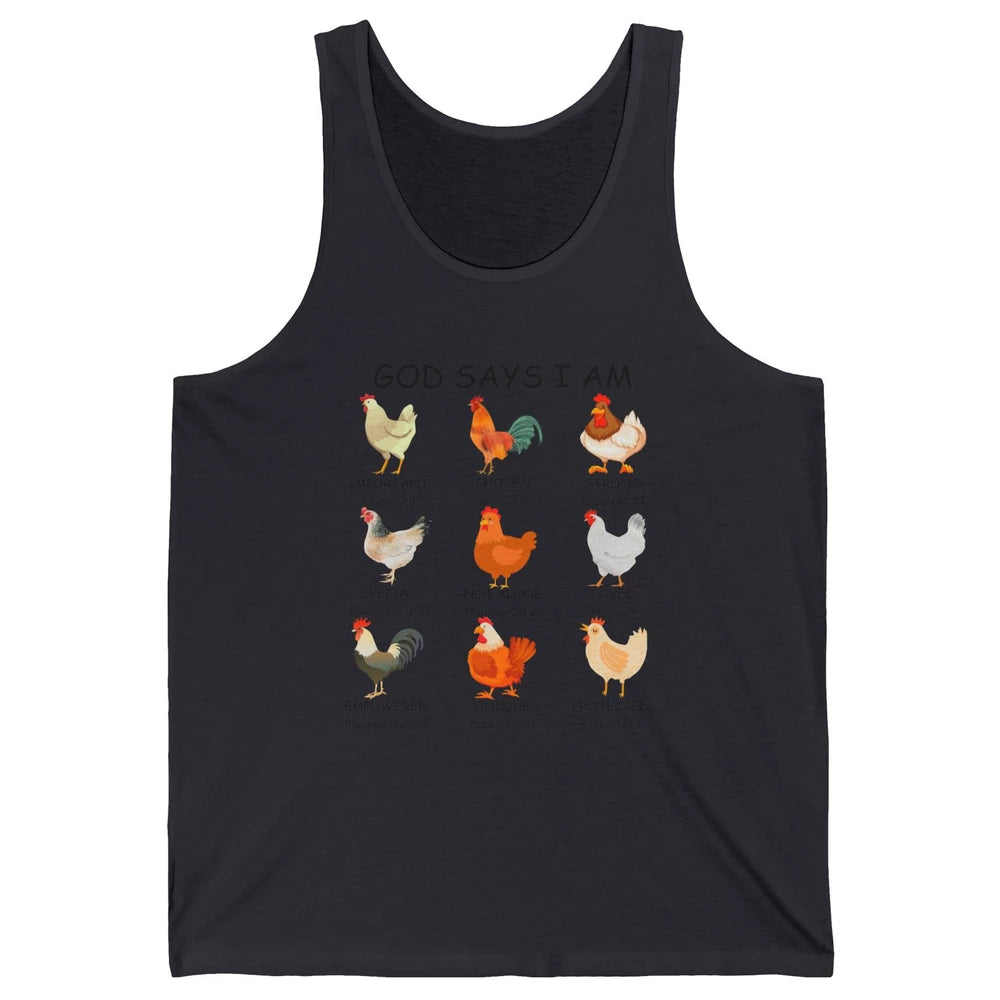God Says I Am Chicken Christian Bible Funny Farm Chicken Unisex Jersey Tank