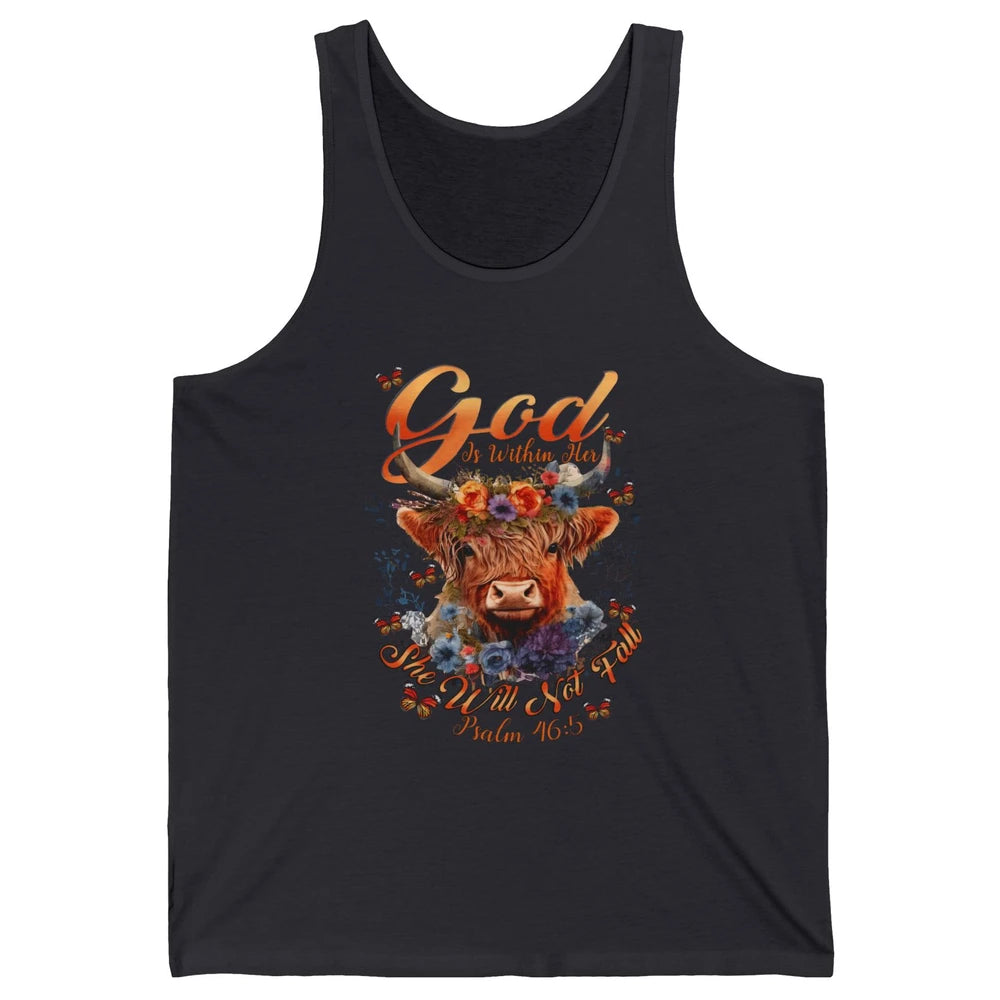 Christian Highland Cow God Is Within Her Bible Religious Unisex Jersey Tank