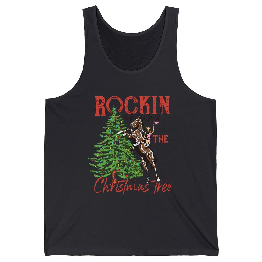 Funny Cowgirl Horsing Rocking Around Christmas Tree Western Unisex Jersey Tank