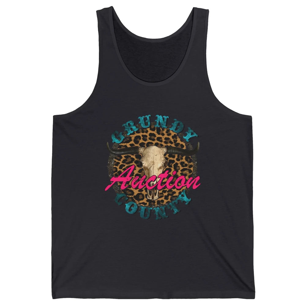 Leopard Grundy County Auction Bull Skull Western Country Unisex Jersey Tank