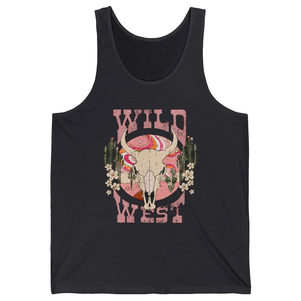 Retro Rainbow Desert Bull Skull Wild West Western Country Unisex Jersey Tank