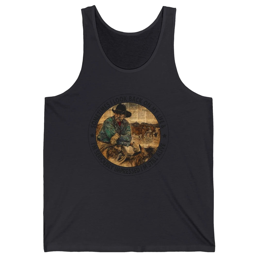 Retro Western Cowboy Sometimes I Look Back On My Life Horse Unisex Jersey Tank