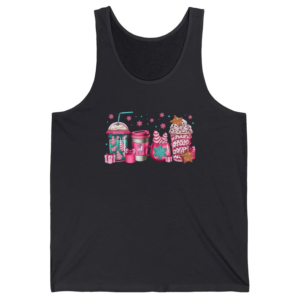 Pink Christmas Coffee Christmas Tree Cake Christmas Lovers Unisex Jersey Tank