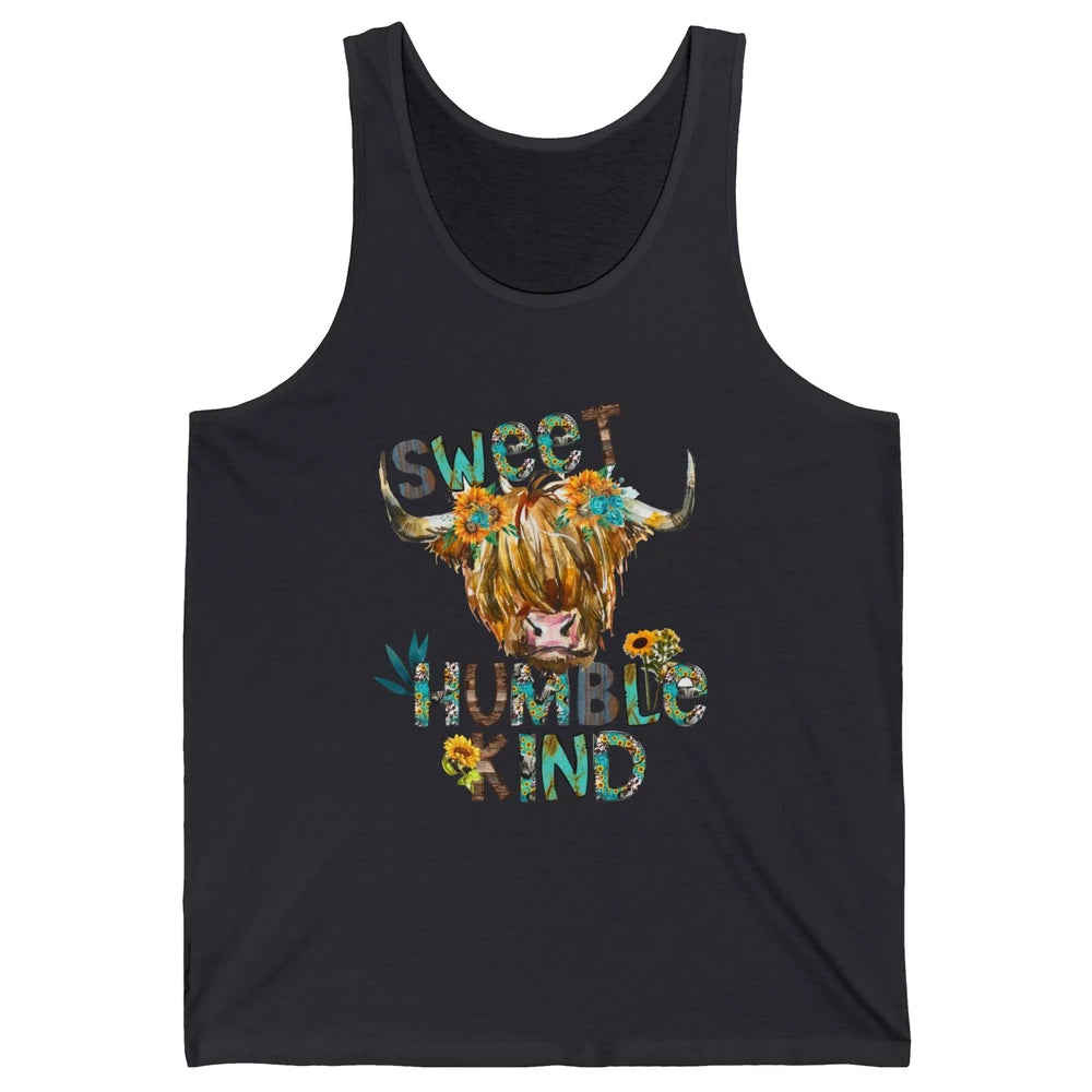 Highland Cow Sunflower Sweet Humble Kind Western Country Unisex Jersey Tank