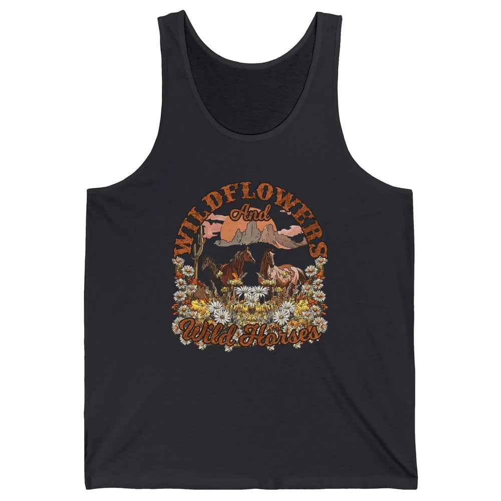 Retro Floral Desert Wildflowers Wild Horses Western Country Unisex Jersey Tank