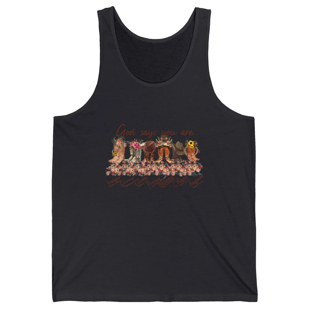 Retro Cowboy Boots God Say You Are Cowgirl Floral Western Unisex Jersey Tank