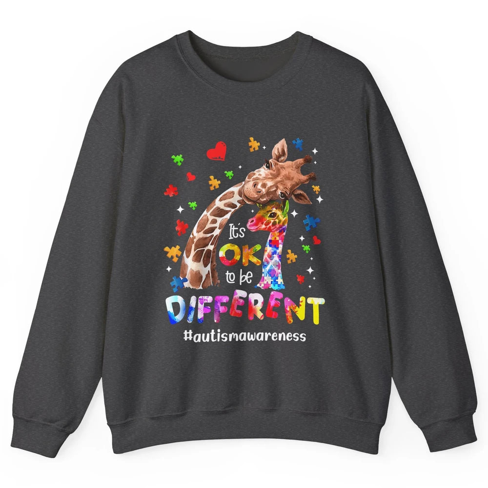 Autism Giraffe Mom It's Okay To Be Different Neurodiversity Unisex Crewneck Sweatshirt
