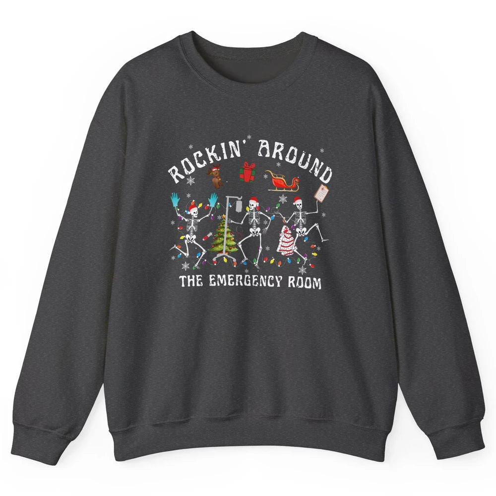 Merry Christmas Rocking Around Emergency Room Skeleton Nurse Unisex Crewneck Sweatshirt