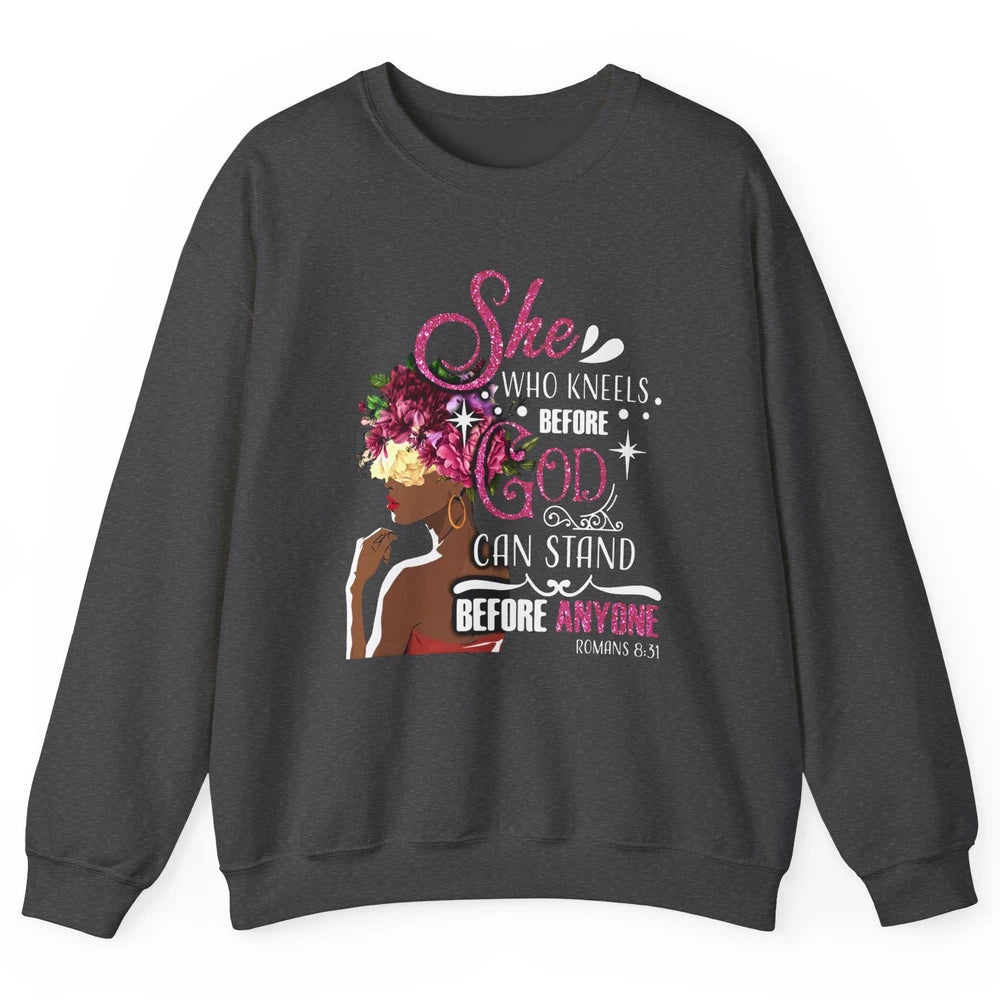 Black Girl She Who Kneels Before God Christian Afro Women Unisex Crewneck Sweatshirt