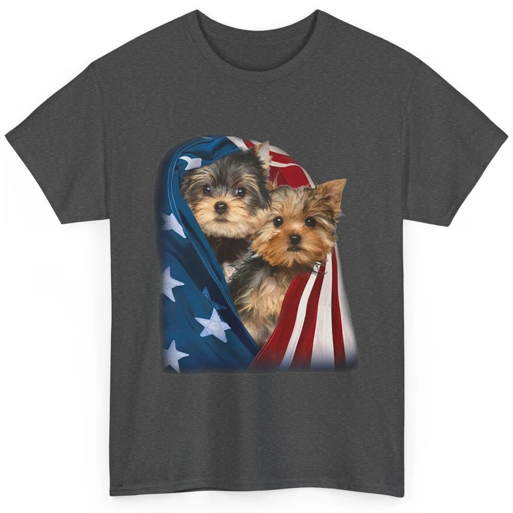 Yorkshire Terrier US Flag July 4th Patriotic Yorkie Puppies Classic Unisex T-Shirt