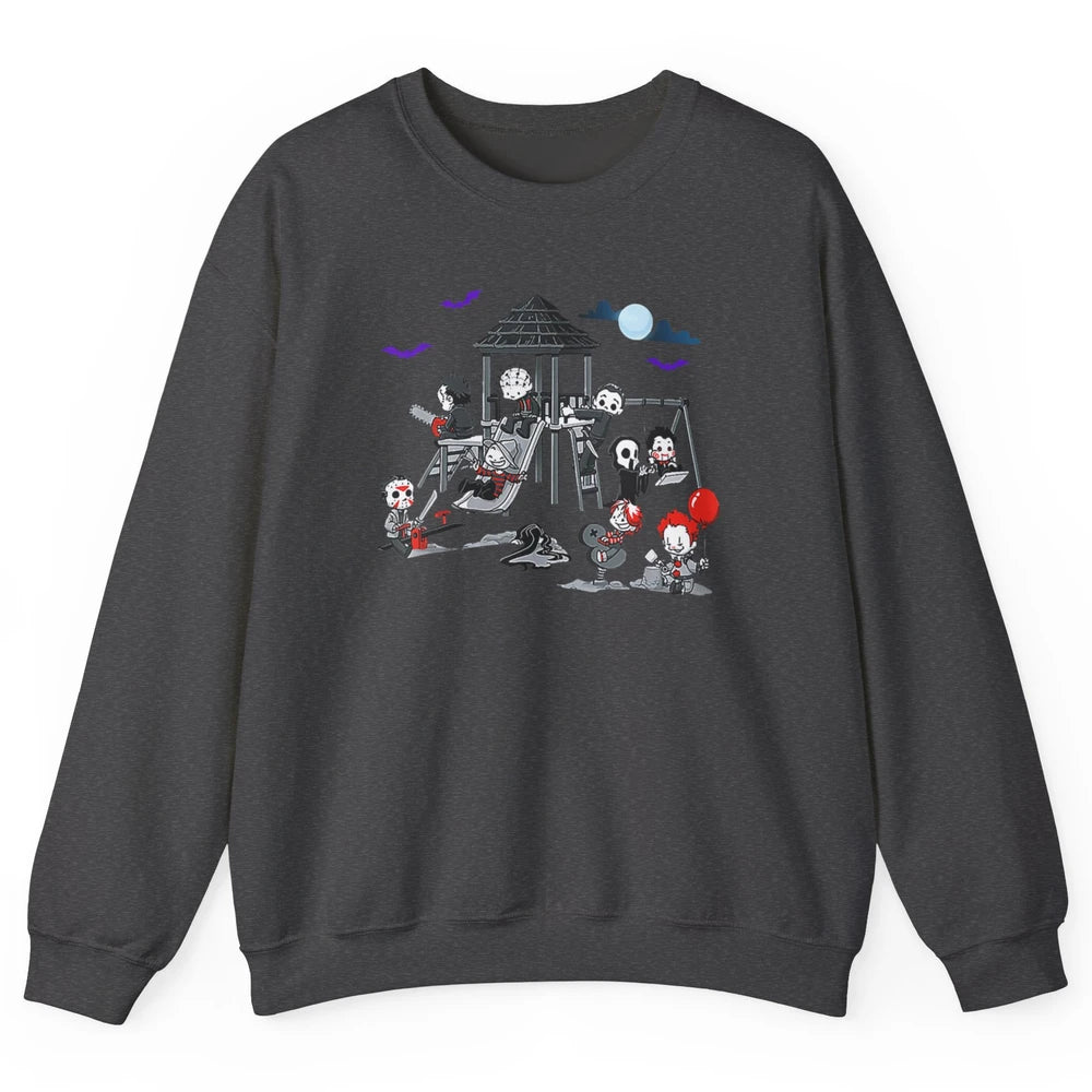 Women Horror Clown Ghost Playing Park Scary Halloween Spooky Unisex Crewneck Sweatshirt