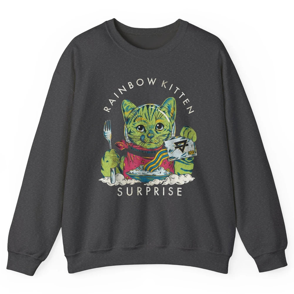 Retro Rainbow Kitten Surprise Gothic Halloween Funny Cat Pet Unisex Crewneck Sweatshirt