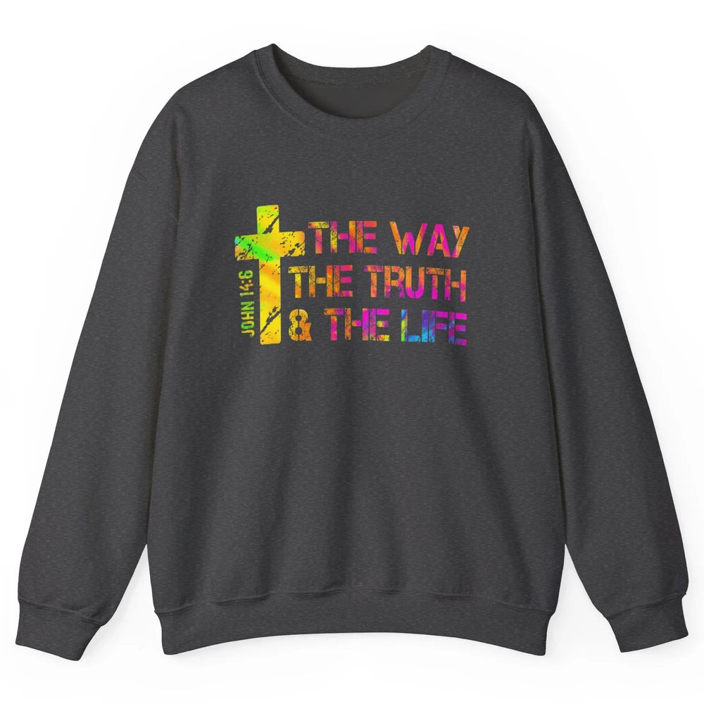 Way Truth Life Bible Verse Cross Christian Jesus God Faith Unisex Crewneck Sweatshirt