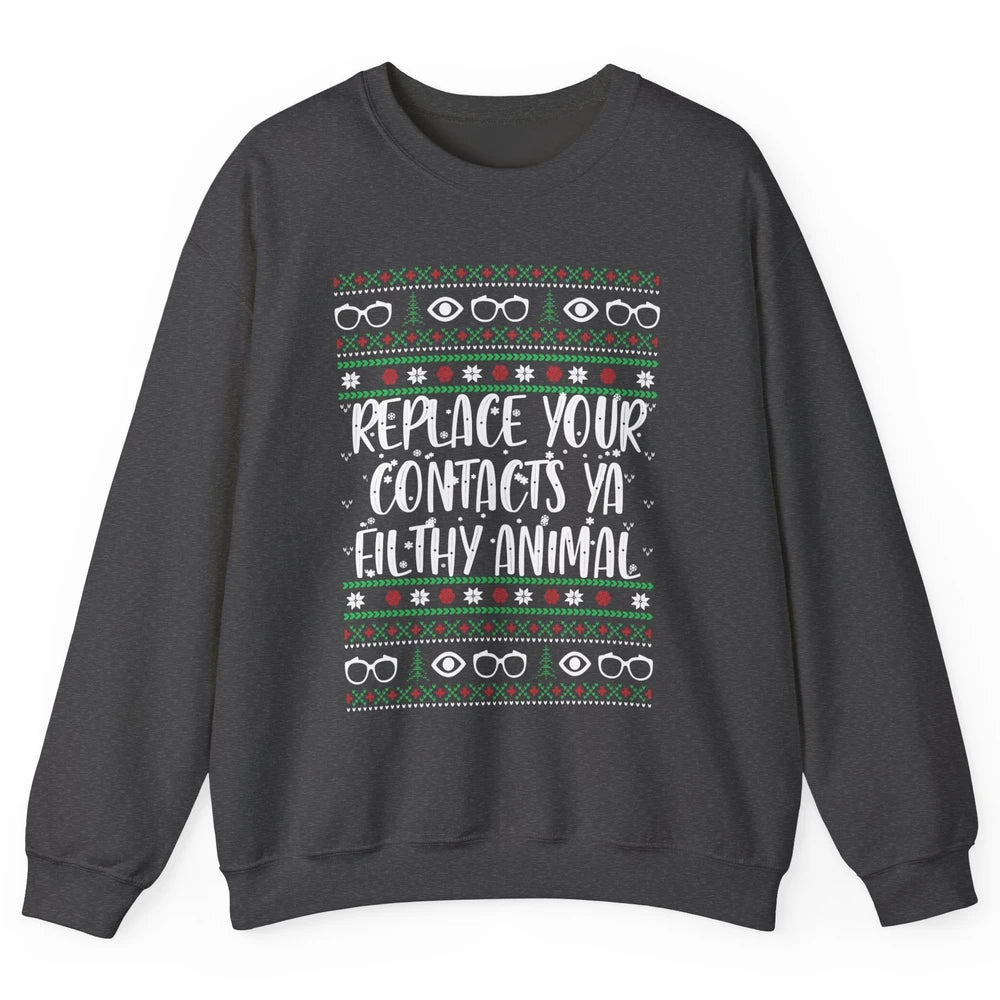 Optometry Christmas Tree Eyeglasses Replace Ya Contacts Ugly Unisex Crewneck Sweatshirt