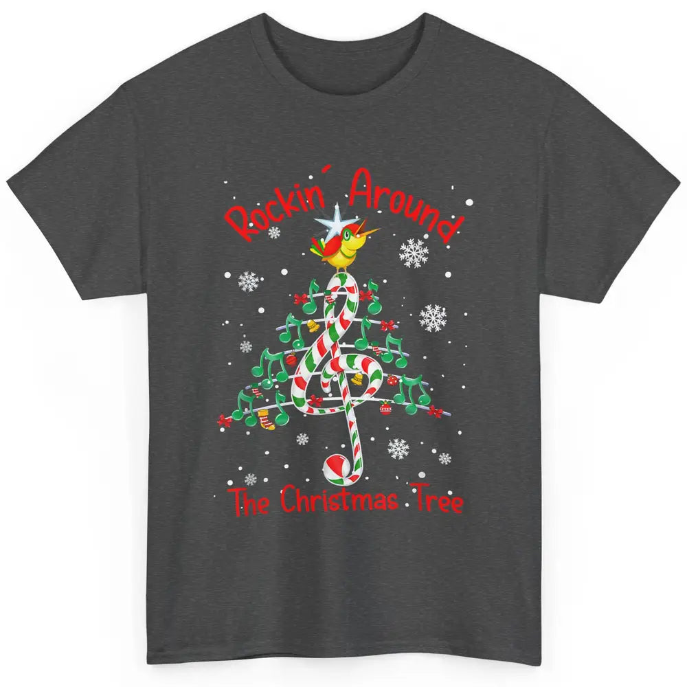 Rockin' Around The Christmas Tree Xmas Music Note Snow Retro Classic Unisex T-Shirt
