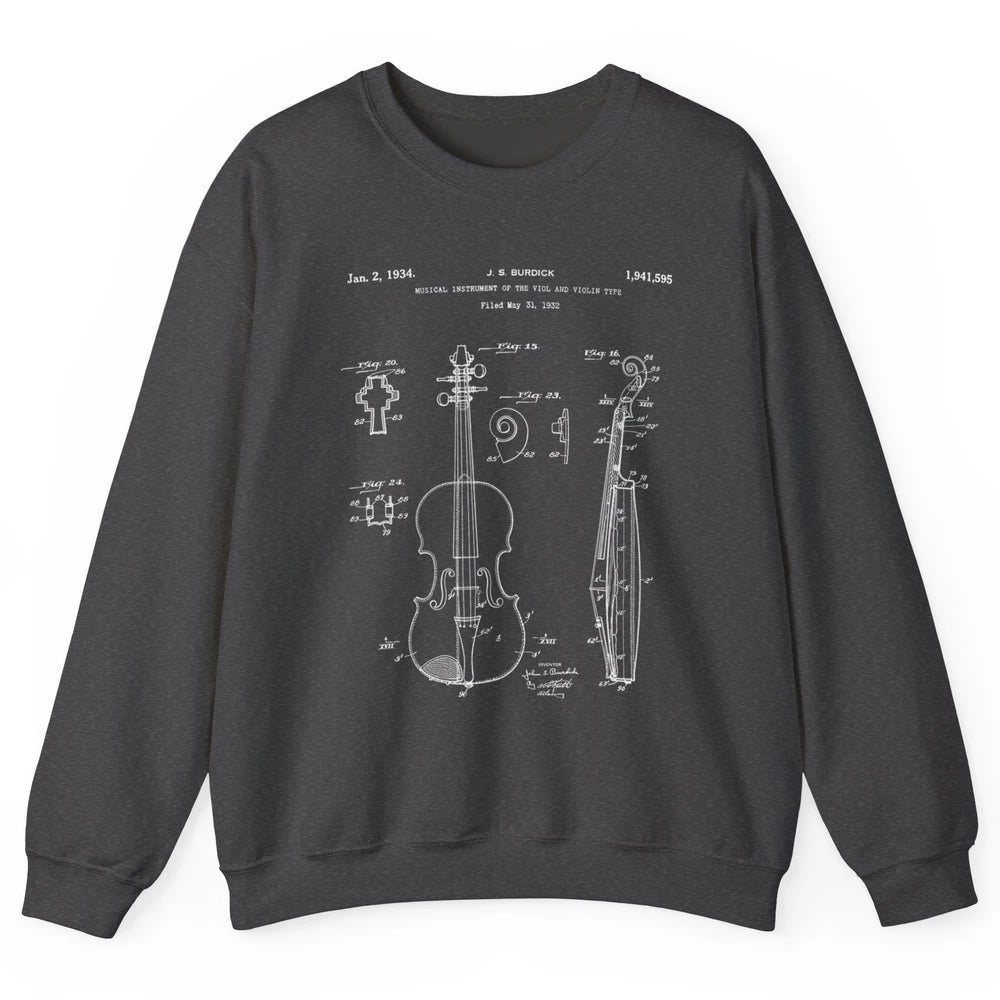 Vintage Patent Drawing Print Violin Player Retro Violinist Unisex Crewneck Sweatshirt