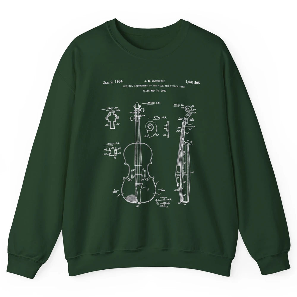 Vintage Patent Drawing Print Violin Player Retro Violinist Unisex Crewneck Sweatshirt