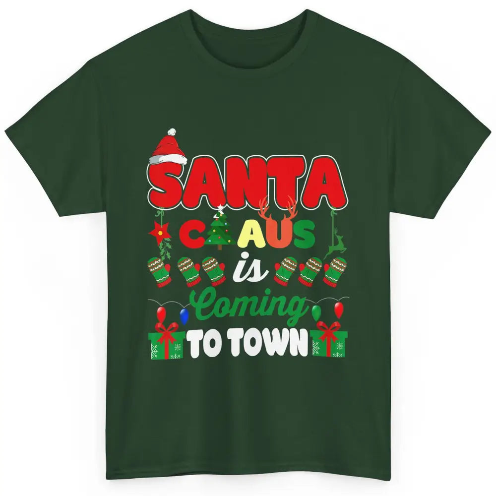 Merry Christmas Santa Claus Coming To Town Retro Xmas Lights Classic Unisex T-Shirt