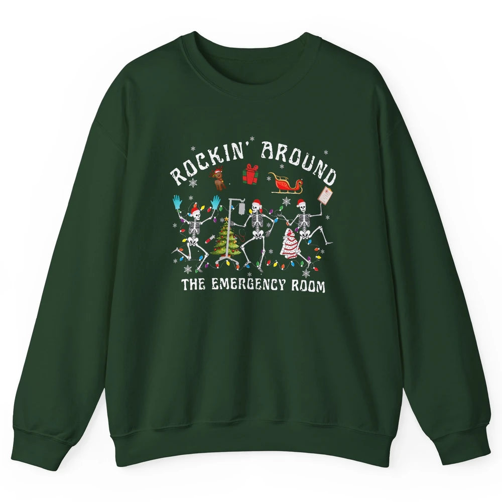 Merry Christmas Rocking Around Emergency Room Skeleton Nurse Unisex Crewneck Sweatshirt