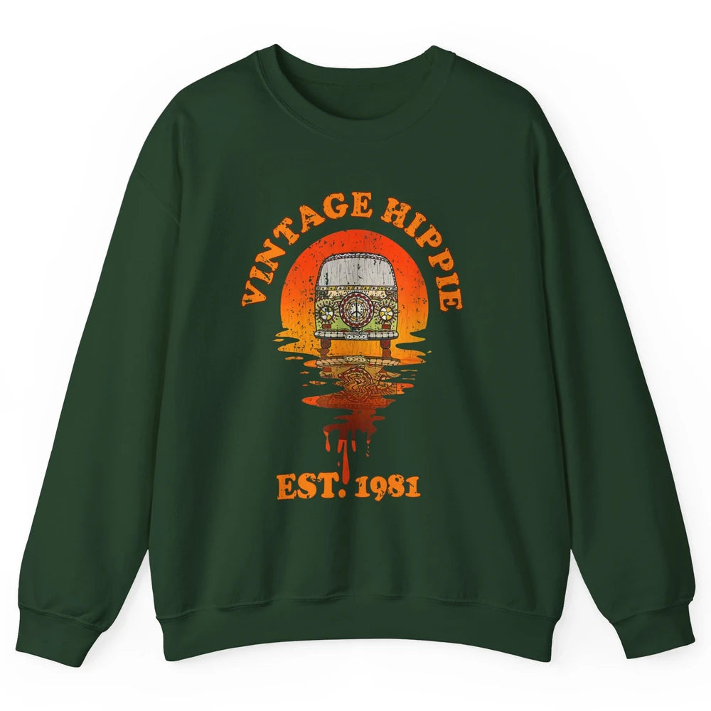 Vintage Hippie 1981 40th Birthday Hippie Van Peace Lovers Unisex Crewneck Sweatshirt
