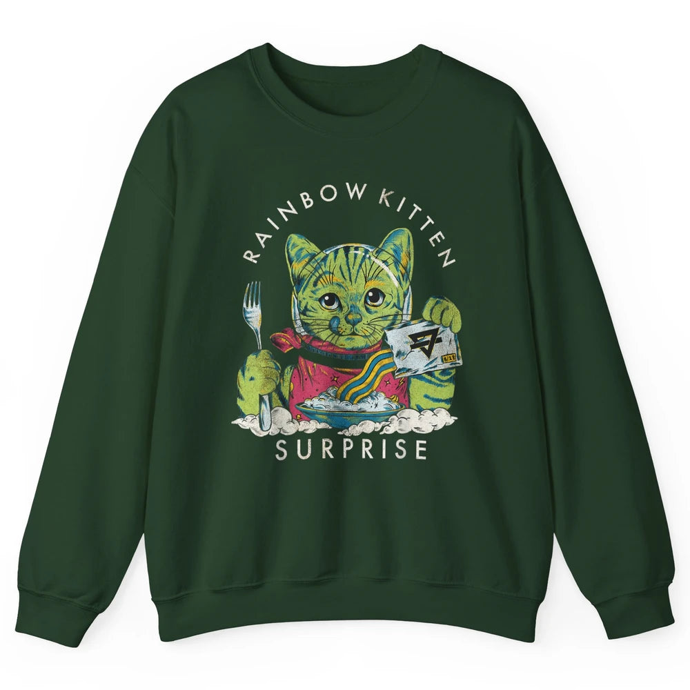 Retro Rainbow Kitten Surprise Gothic Halloween Funny Cat Pet Unisex Crewneck Sweatshirt