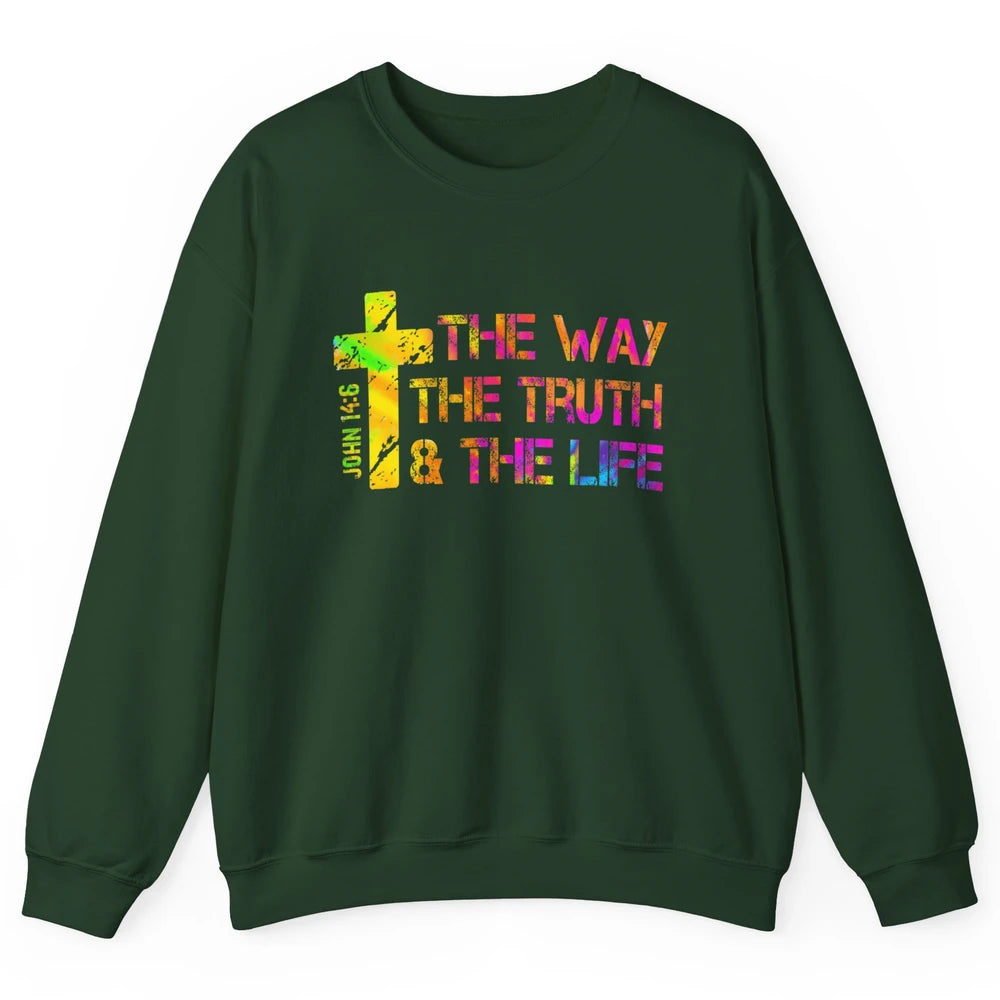 Way Truth Life Bible Verse Cross Christian Jesus God Faith Unisex Crewneck Sweatshirt