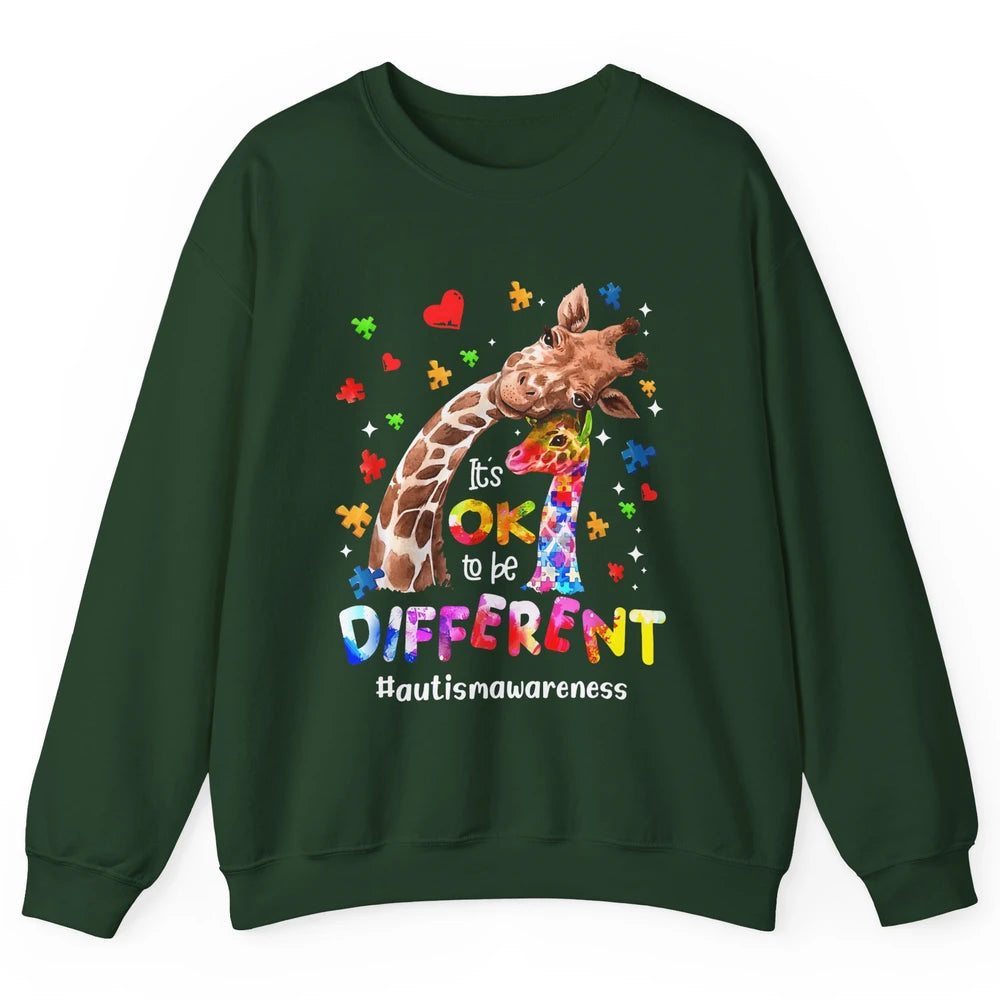Autism Giraffe Mom It's Okay To Be Different Neurodiversity Unisex Crewneck Sweatshirt