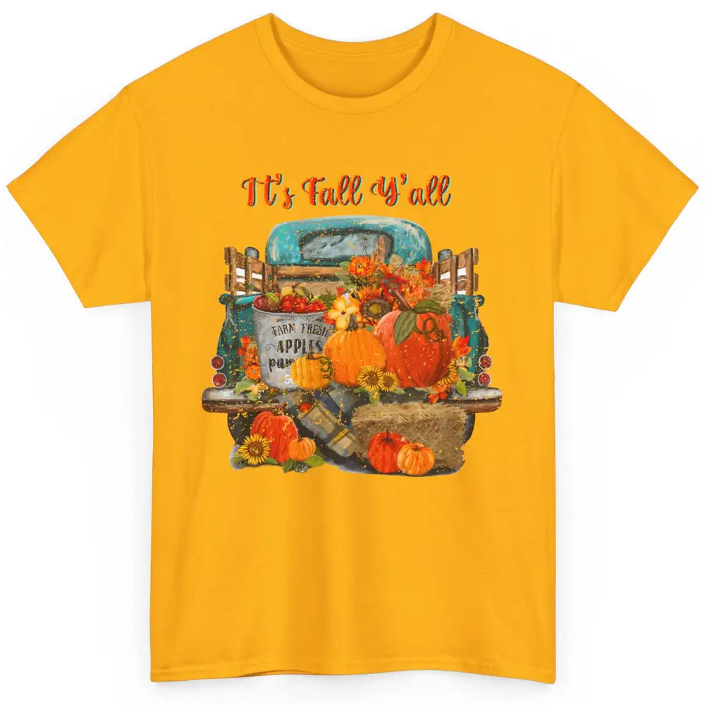 Retro Pumpkin Truck Sunflower Western Pumpkin Season Fall Classic Unisex T-Shirt