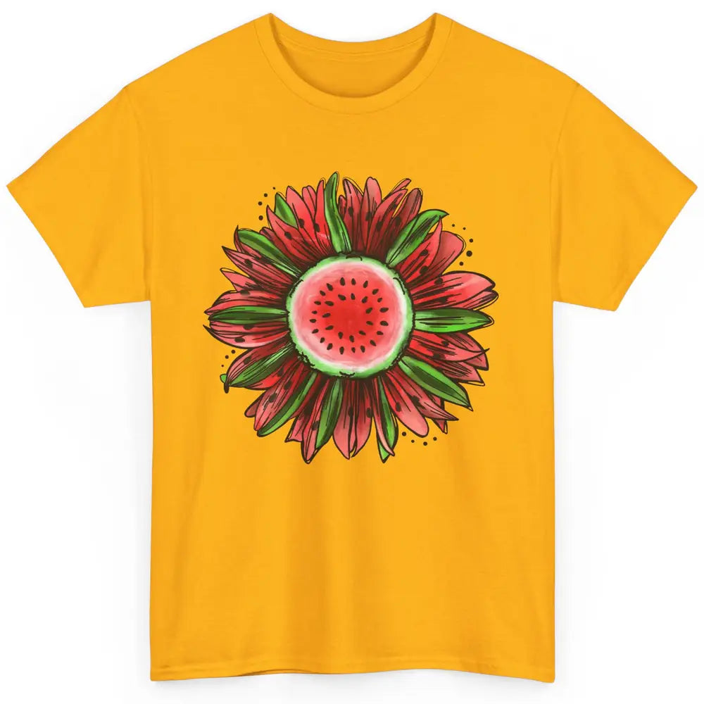 Watermelon Sunflower Summer Peace Love Watermelon Lover Gift Classic Unisex T-Shirt