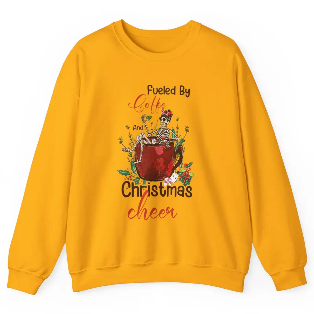 Merry Christmas Skeleton Drink Fueled By Coffee Xmas Latte Unisex Crewneck Sweatshirt