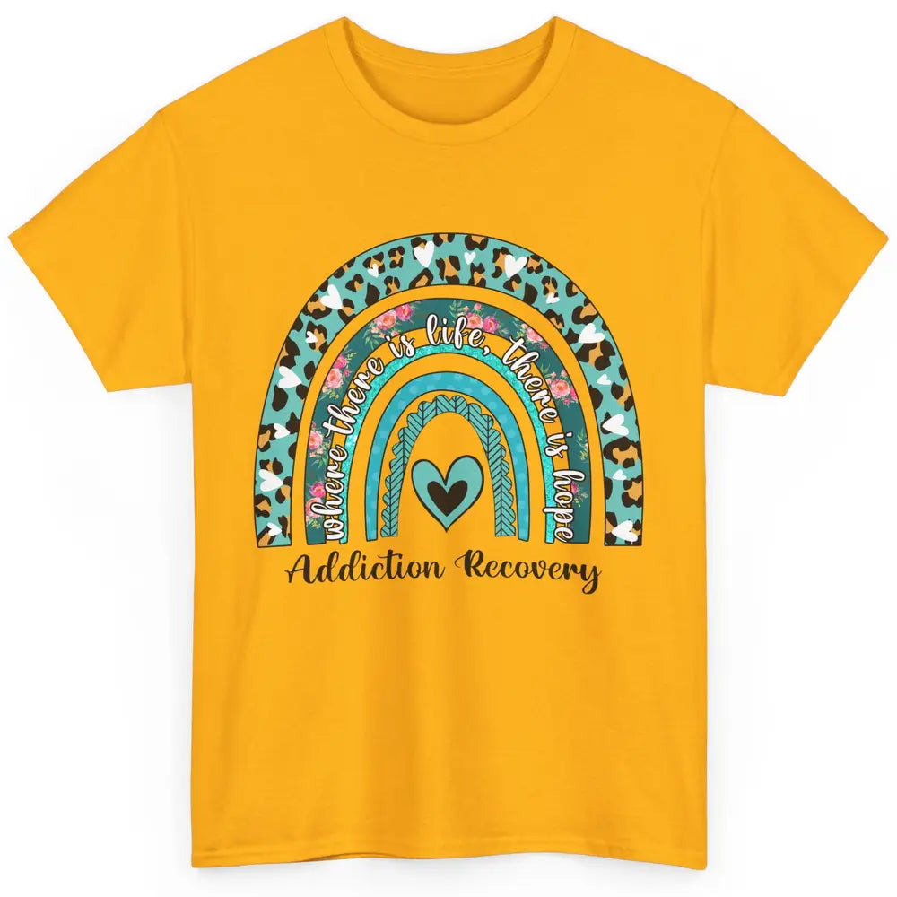 Addiction Recovery Awareness Rainbow Ribbon Blue Leopard Classic Unisex T-Shirt