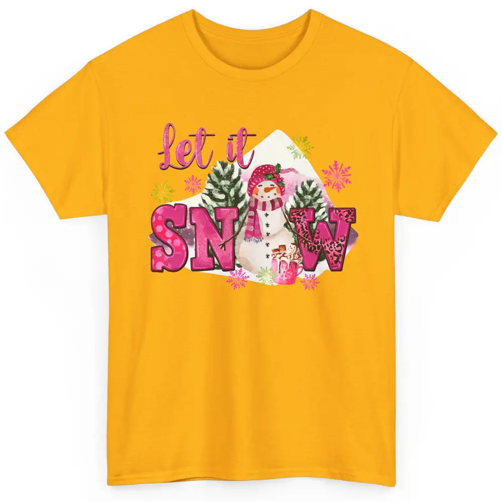 Retro Pink Christmas Snowman Let It Snow Winter Cozy Season Classic Unisex T-Shirt