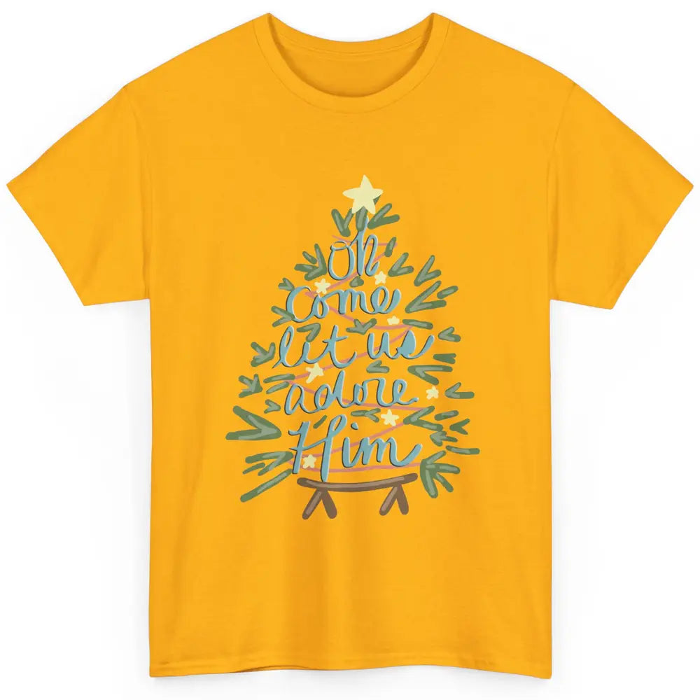 Retro Christmas Tree Oh Come Let Us Adore Him Groovy Xmas Classic Unisex T-Shirt