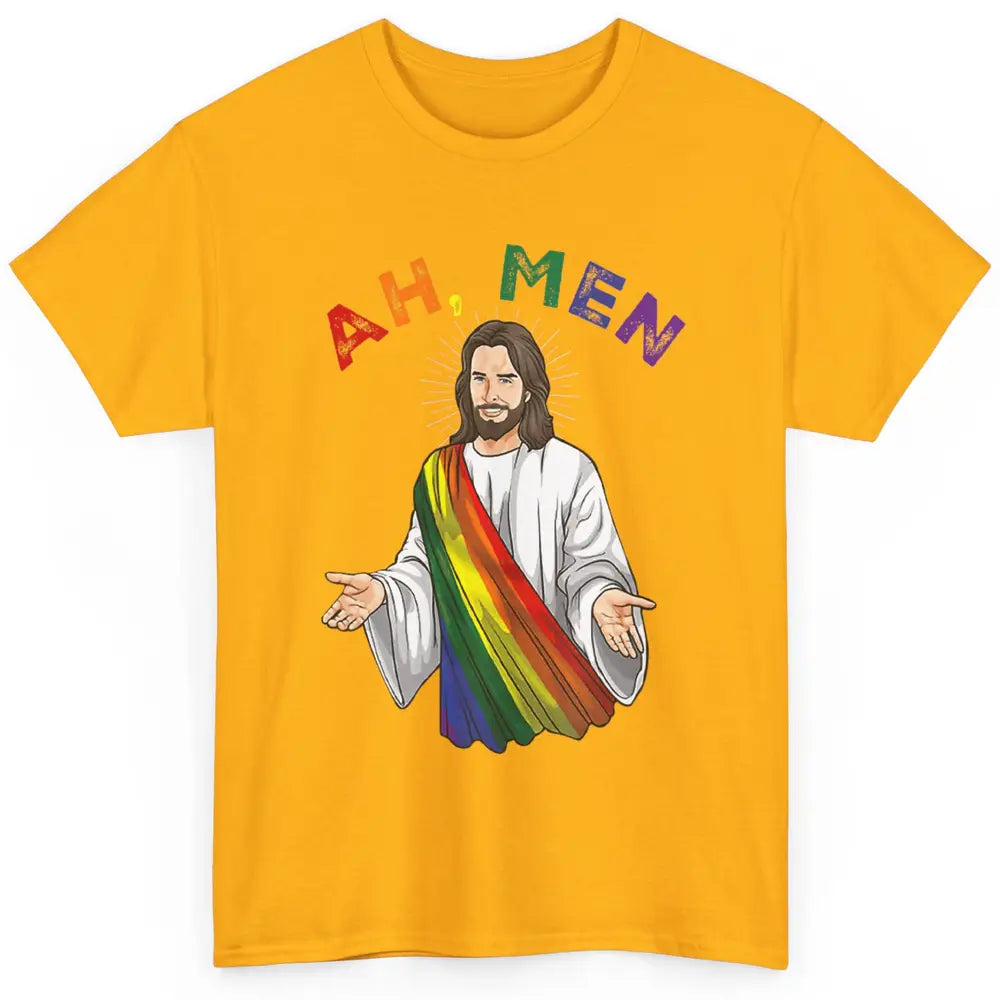 Ah Men LGBT Gay Pride Jesus Christian God Rainbow Flag Love Classic Unisex T-Shirt
