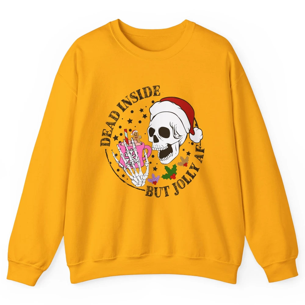 Christmas Skeleton Coffee Dead Inside But Jolly AF Christmas Unisex Crewneck Sweatshirt