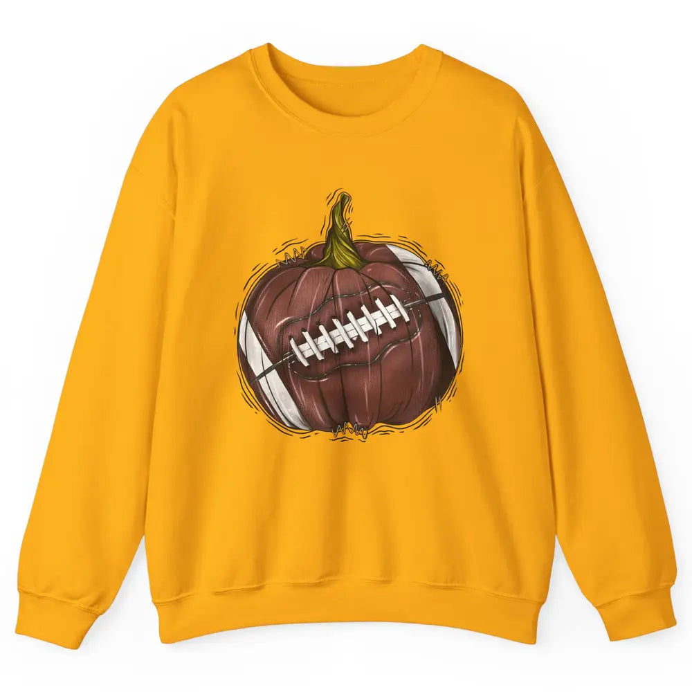 Football Pumpkin Tis The Season Fall Leaves Autumn Halloween Unisex Crewneck Sweatshirt