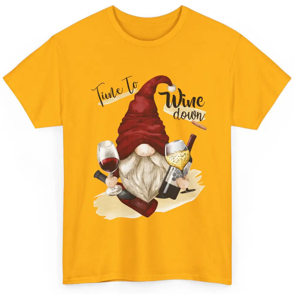 Christmas Gnome Wine It's Time to Wine Down Winter Holiday Classic Unisex T-Shirt