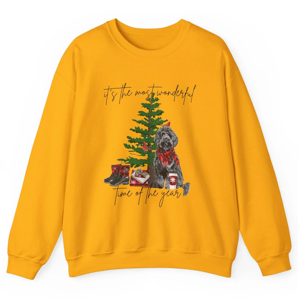 Black Golden Labradoodle Christmas Tree Most Wonderful Time Unisex Crewneck Sweatshirt