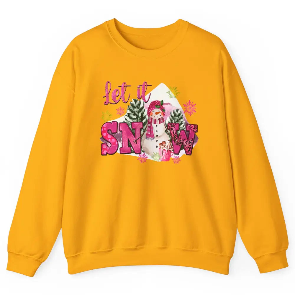 Retro Pink Christmas Snowman Let It Snow Winter Cozy Season Unisex Crewneck Sweatshirt