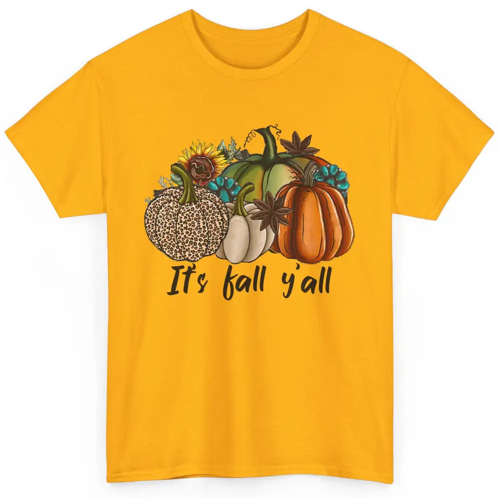 Leopard Pumpkin It's Fall Yall Fall Leaves Western Autumn Classic Unisex T-Shirt